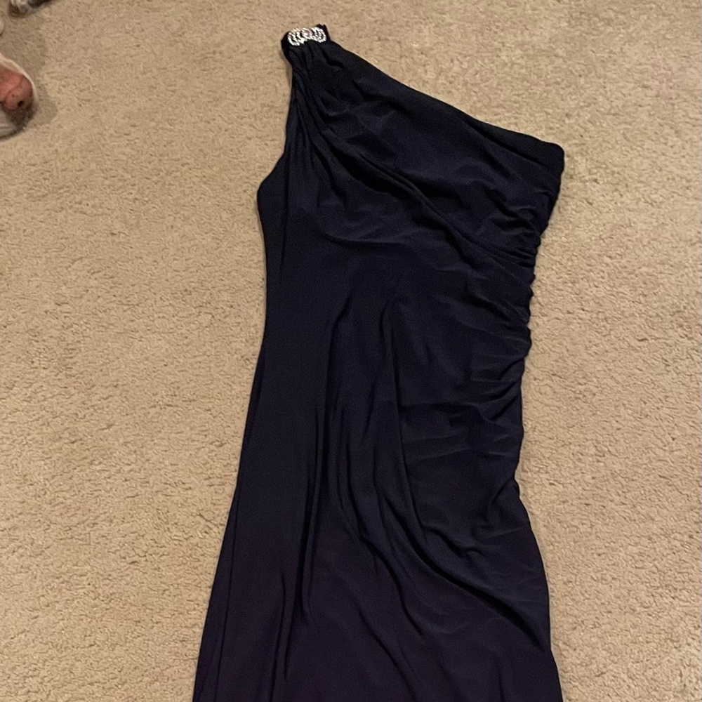 Navy one shoulder ball gown